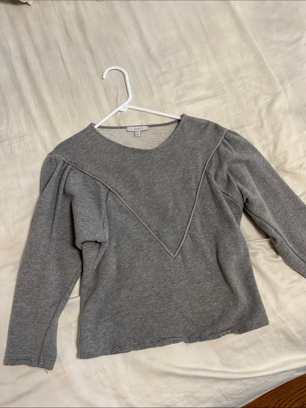 Gray Puff Sleeve Sweatshirt Top